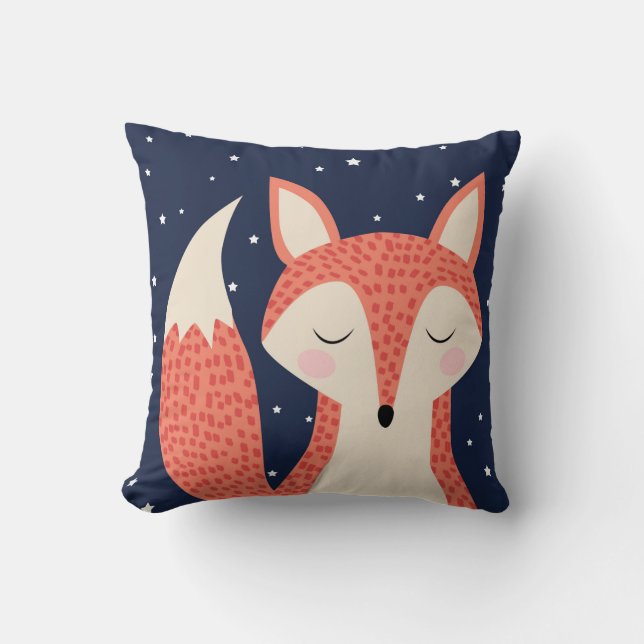Sleeping fox art red fox night sky and stars throw pillow (Front)