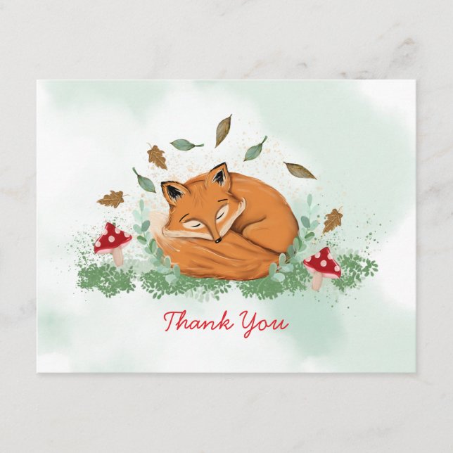 Sleeping Fox Baby Shower Thank You Enclosure Card (Front)