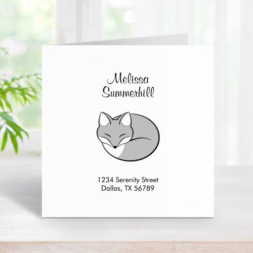 Sleeping Fox Etched Address Rubber Stamp