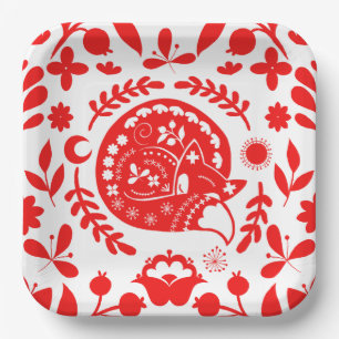 Sleeping Fox Folk Art Paper Plates