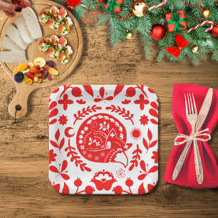 Sleeping Fox Folk Art Paper Plates