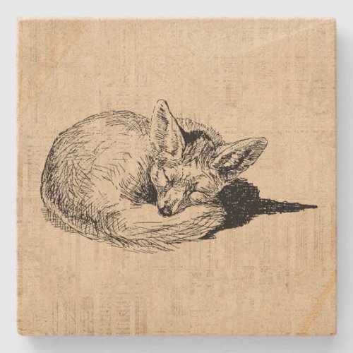 Sleeping Fox Illustrated Art Cute Vintage Animal Stone Coaster