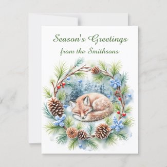 Sleeping Fox in Winter Wreath Holiday