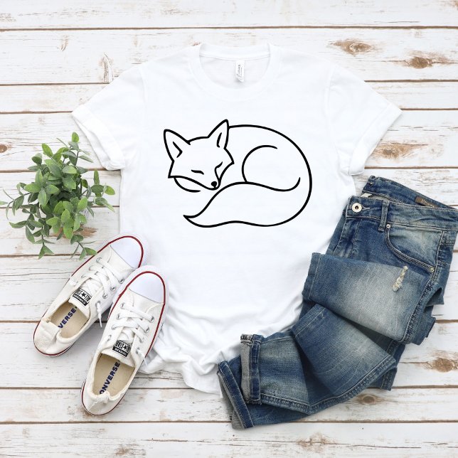Sleeping Fox Line Art – Minimal Nature Animal  T-Shirt (Creator Uploaded)