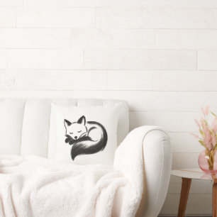 Sleeping Fox – Minimalist Chalk Animal Design on Throw Pillow