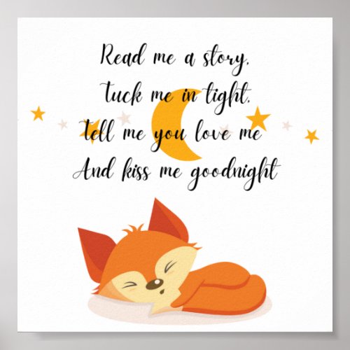 Sleeping Fox Nursery Room Wall Decor Poster