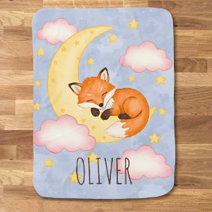 Sleeping Fox on Crescent Moon Nursery Dream Baby Blanket