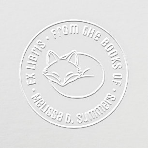 Sleeping Fox Round Bookplate Embosser