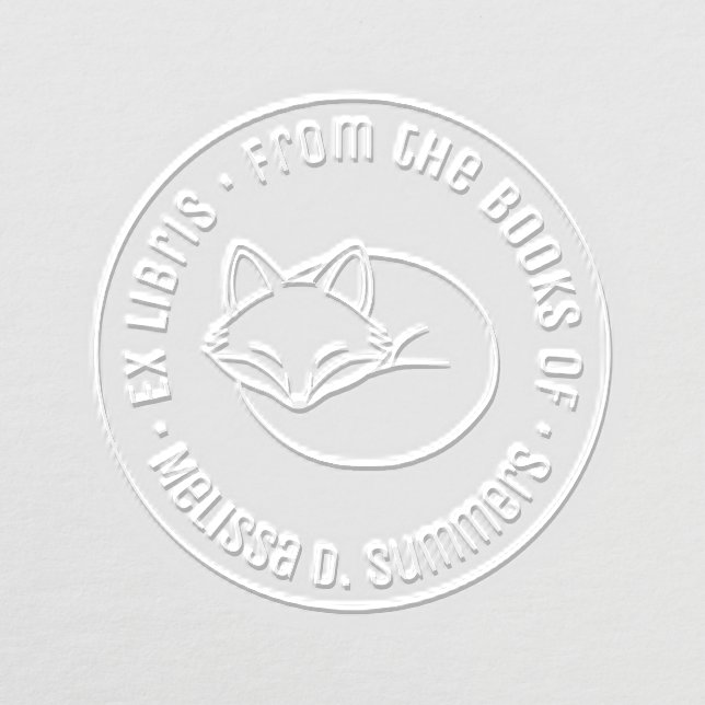 Sleeping Fox Round Bookplate Embosser (Design)