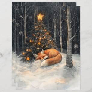 Sleeping Fox Rustic Christmas Scrapbook Paper