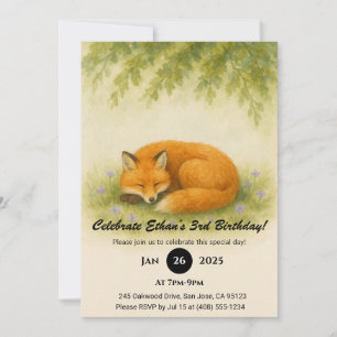 Sleeping Fox Under Autumn Leaves Birthday Invitation