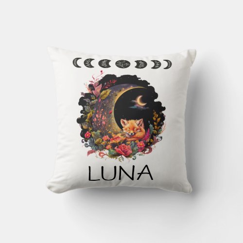 Sleeping Fox Under The Moon Customizable  Throw Pillow