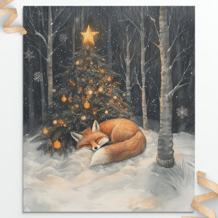 Sleeping Fox Whimsical Rustic Christmas Decoupage Wrapping Paper