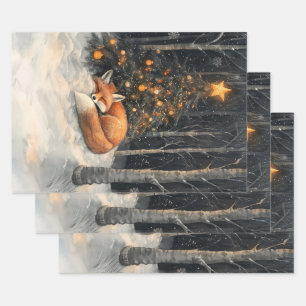 Sleeping Fox Whimsical Rustic Christmas Decoupage Wrapping Paper Sheets