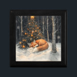 Sleeping Fox Whimsical Rustic Christmas Gift Box<br><div class="desc">Gift box art featuring an adorable sleeping fox in front of a Christmas tree in the woods.</div>