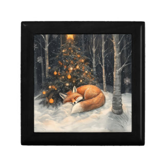 Sleeping Fox Whimsical Rustic Christmas Gift Box
