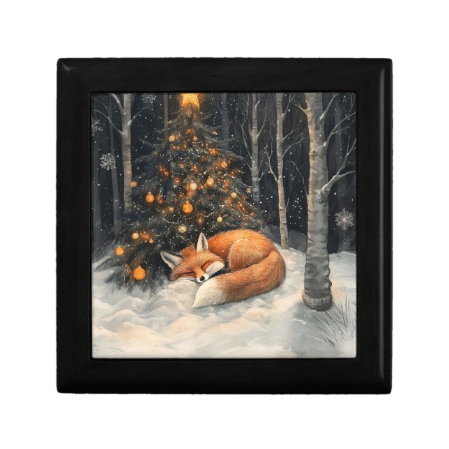 Sleeping Fox Whimsical Rustic Christmas Gift Box (Front)
