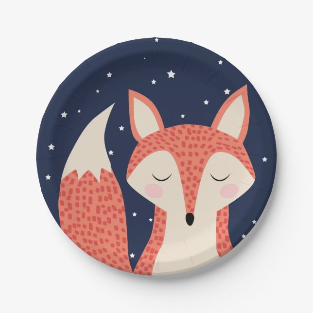 Sleeping fox woodland birthday theme children gift paper plates (Front)