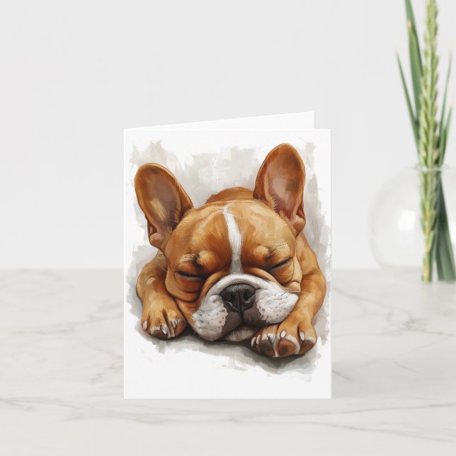 Sleeping French Bulldog Greetings Card (Front)