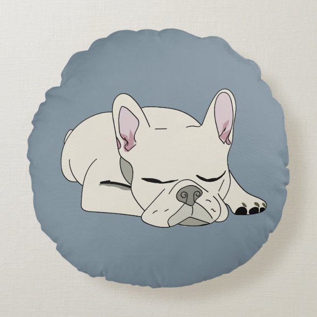 Sleeping French Bulldog Round Pillow (Front)