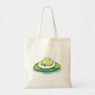 Sleeping Frog on Lily Pad Kawaii Design Tote Bag