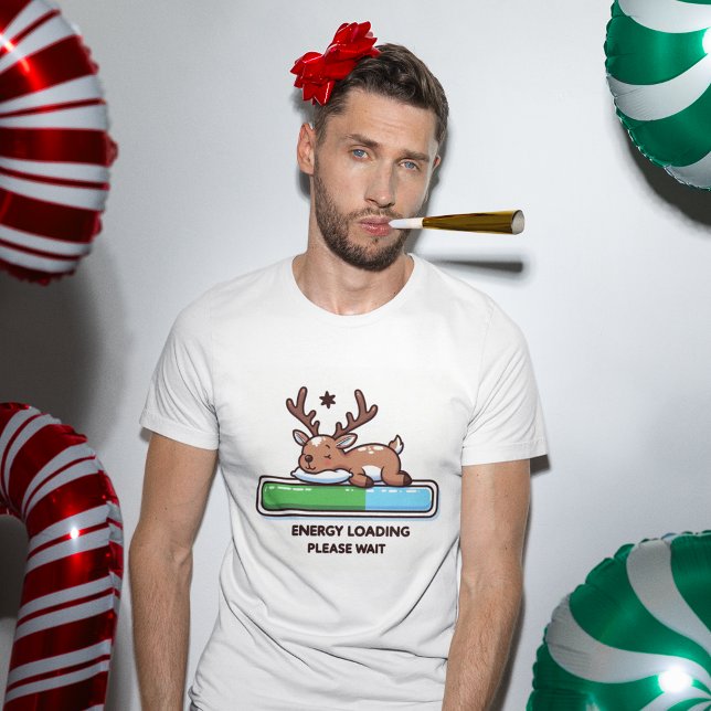 Sleeping Funny Reindeer Loading Energy T-Shirt (Creator Uploaded)