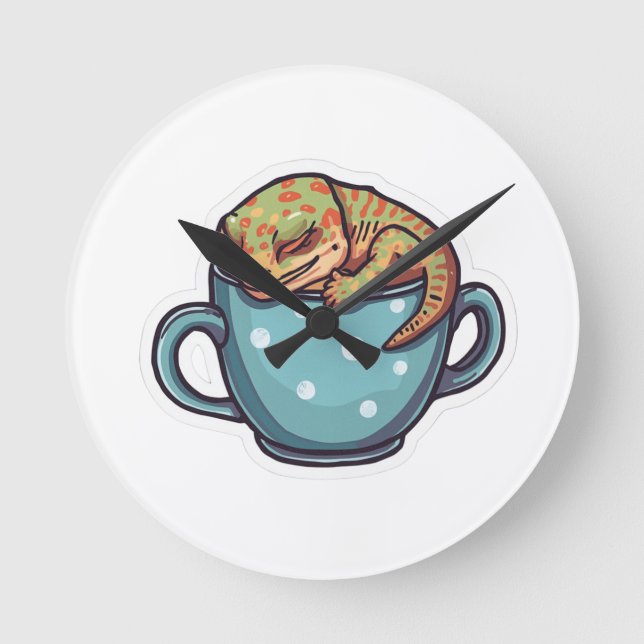 Sleeping gecko round clock (Front)