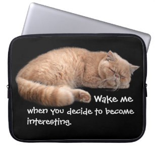 Sleeping Ginger Cat Funny Wake Me Quote Laptop Sleeve
