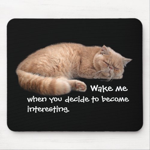 Sleeping Ginger Cat Funny Wake Me Quote Mouse Pad