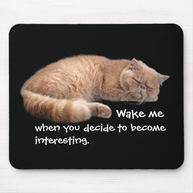 Sleeping Ginger Cat Funny Wake Me Quote Mouse Pad (Front)