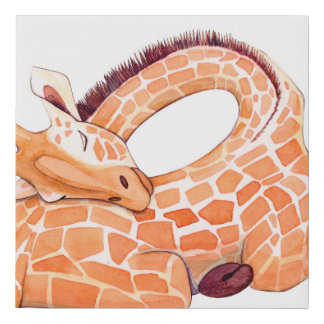 Sleeping Giraffe: Gentle Watercolor Faux Canvas Print