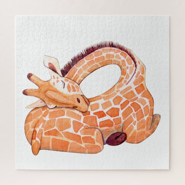 Sleeping Giraffe: Gentle Watercolor Jigsaw Puzzle (Vertical)