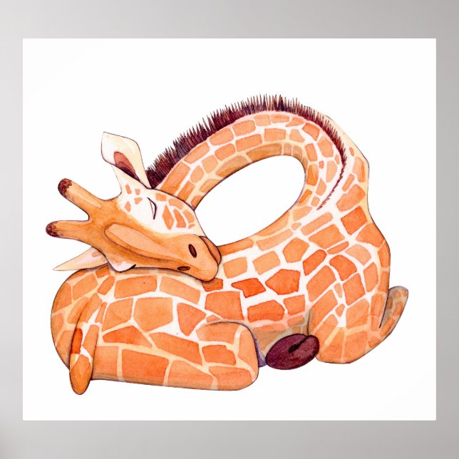Sleeping Giraffe: Gentle Watercolor Poster (Front)