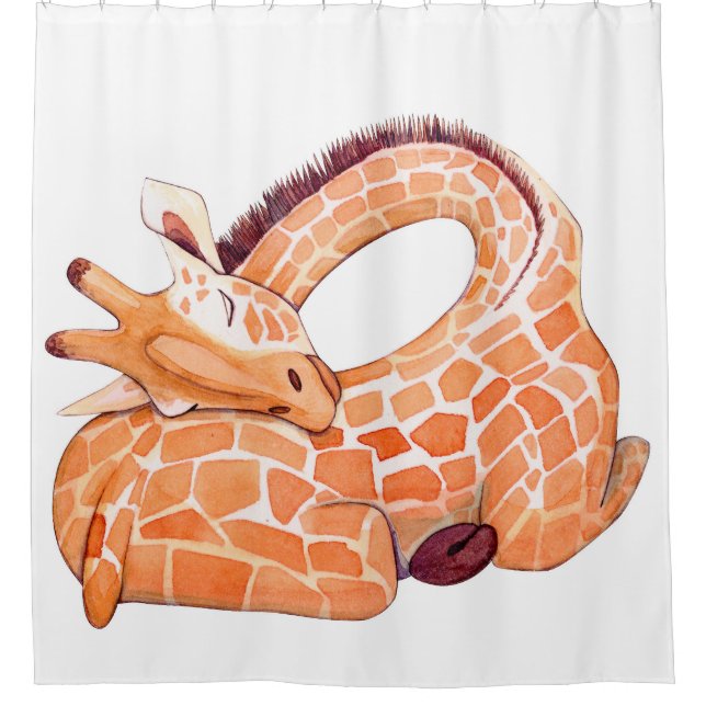Sleeping Giraffe: Gentle Watercolor Shower Curtain (Front)