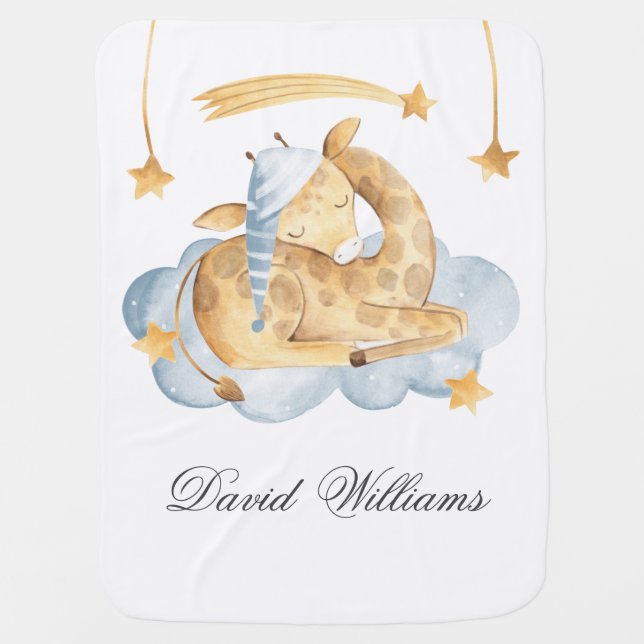 Sleeping Giraffe Twinkle Sweet Dreams Cute Boy Baby Blanket (Front)
