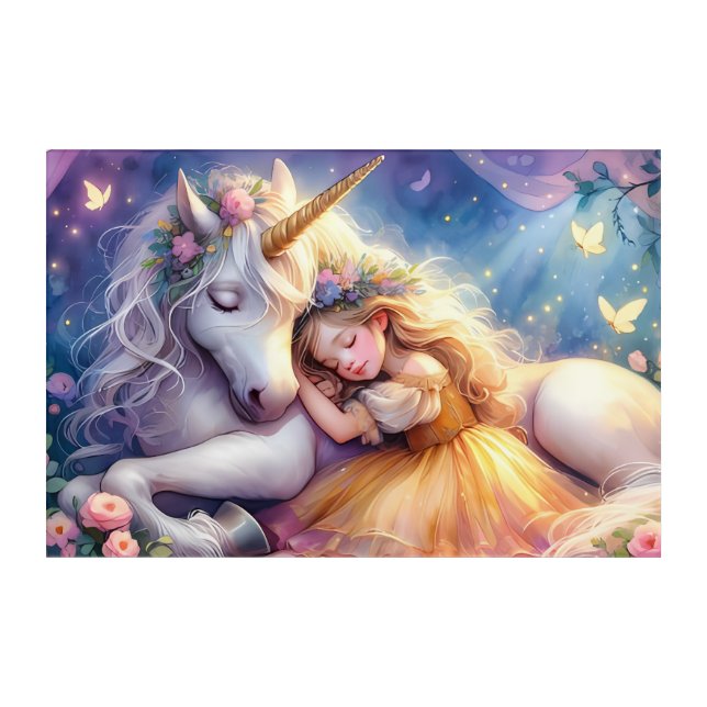 Sleeping Girl Unicorn Dreamscape Acrylic Print (Front)