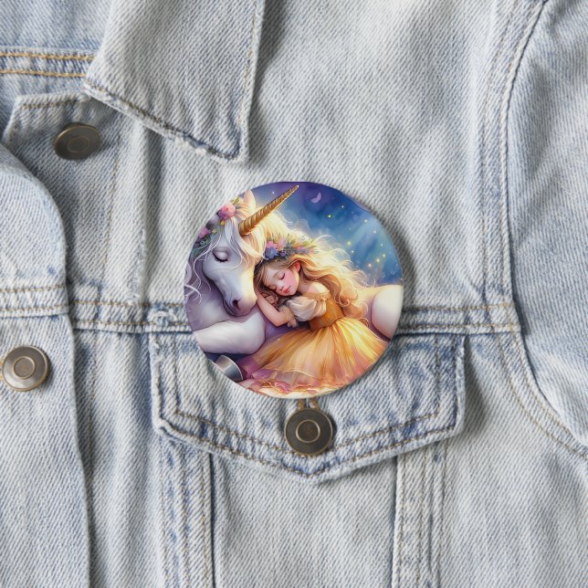 Sleeping Girl Unicorn Dreamscape Button (In Situ)