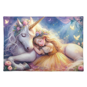 Sleeping Girl Unicorn Dreamscape Cloth Placemat