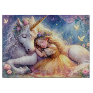 Sleeping Girl Unicorn Dreamscape Cutting Board