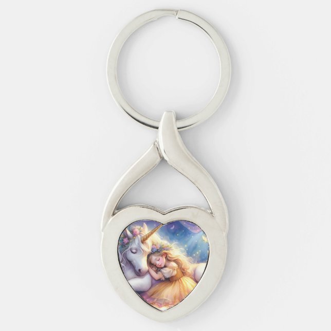 Sleeping Girl Unicorn Dreamscape Keychain (Front)