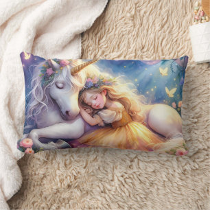 Sleeping Girl Unicorn Dreamscape Lumbar Pillow