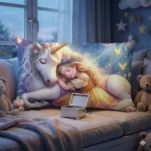 Sleeping Girl Unicorn Dreamscape Lumbar Pillow