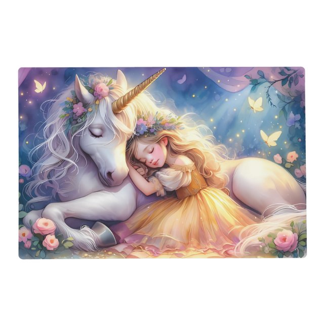 Sleeping Girl Unicorn Dreamscape Placemat (Front)