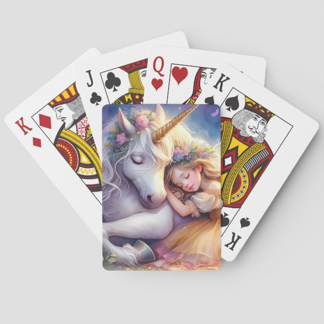Sleeping Girl Unicorn Dreamscape Poker Cards (Back)