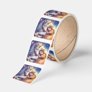 Sleeping Girl Unicorn Dreamscape Square Sticker