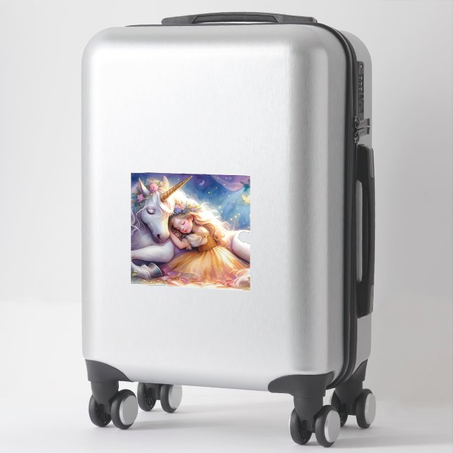 Sleeping Girl Unicorn Dreamscape Sticker (Suitcase)