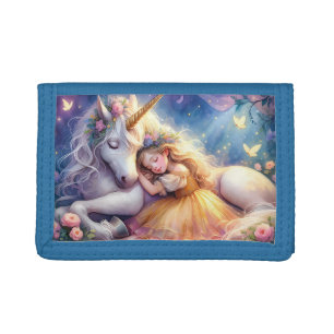 Sleeping Girl Unicorn Dreamscape Tri-fold Wallet