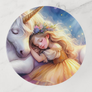 Sleeping Girl Unicorn Dreamscape Trinket Tray