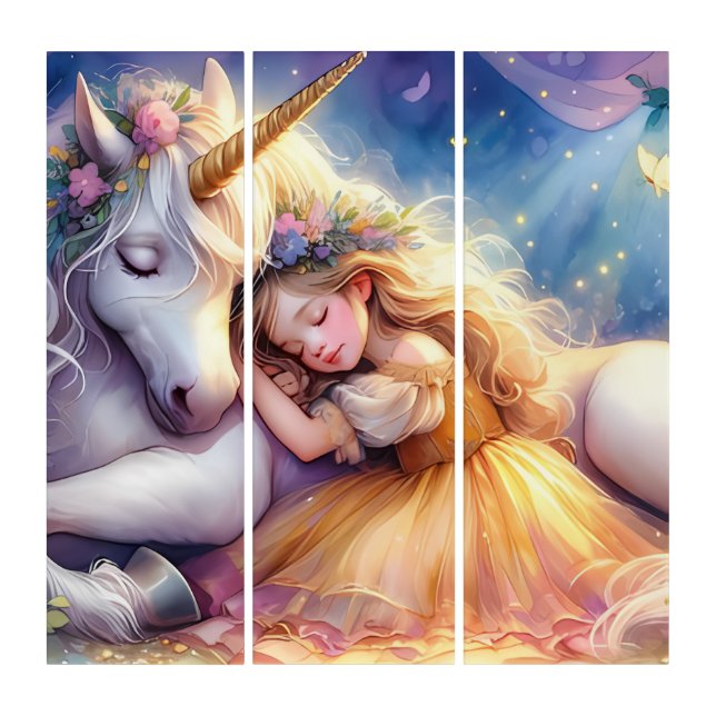 Sleeping Girl Unicorn Dreamscape Triptych (Front)