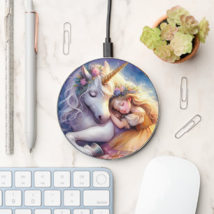 Sleeping Girl Unicorn Dreamscape Wireless Charger